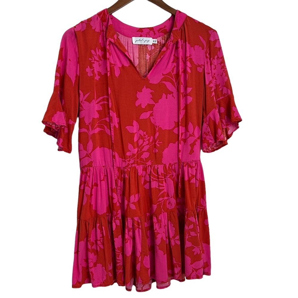 Petal & Pup Red and Hot Pink Floral Babydoll Dress